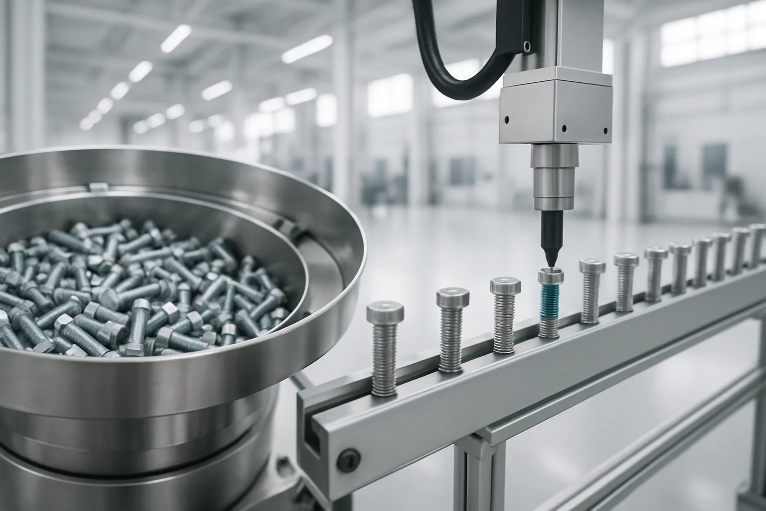 Automated fastener coating line applying a teal band onto bolt threads